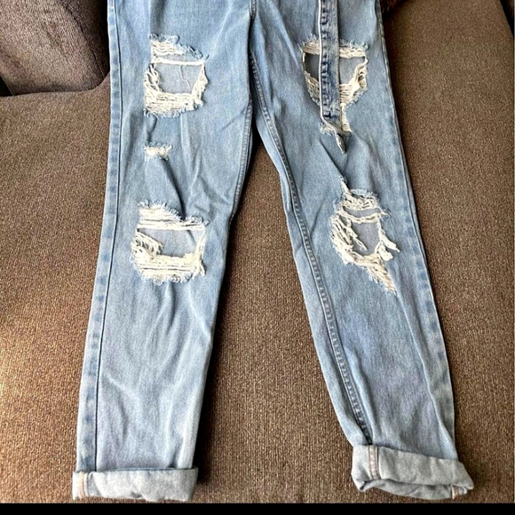 EUC - Refuge Denim Distressed High Waist Paperbag Soft Blue MOM Jeans with Tie - Picture 2 of 3